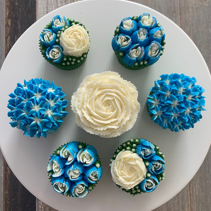 Blue and White Flower Cupcakes