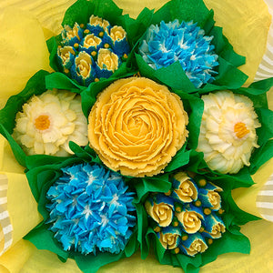 Golden Yellow and Blue Flower Bouquet