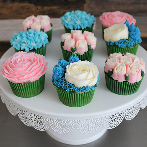 Pink, Blue, and White Flower Cupcakes