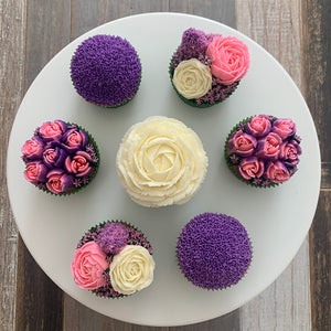 Bright Purple, Pink, and White Flower Cupcakes