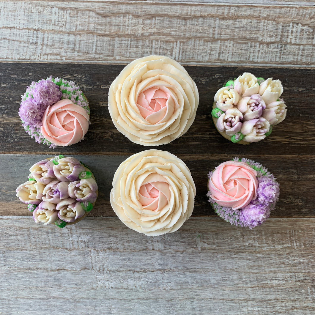 Lilac, Pink, and White Flower Cupcakes (6)
