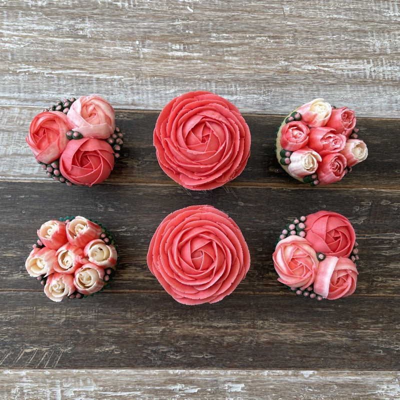 Sugar Pink and White Flower Cupcakes (6)